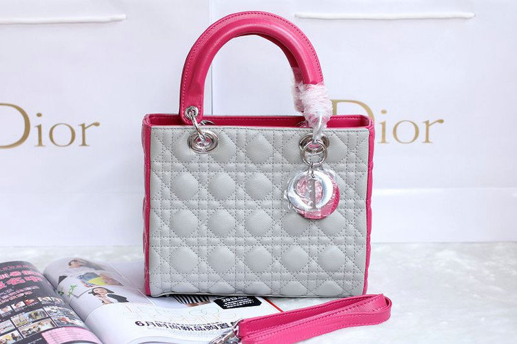lady dior lambskin leather bag 6322 grey&rosered
